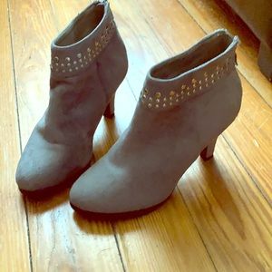 Grey suade studded boots from Cinderella of Boston